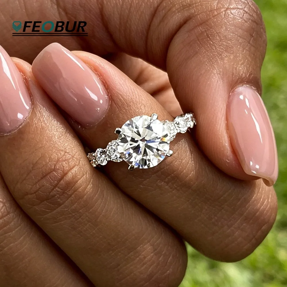 

FEOBUR 2Carat All Moissanite Wedding Ring with Certificate Round Lab Diamond Engagement 925 Sterling Silver Luxury Jewelry Women