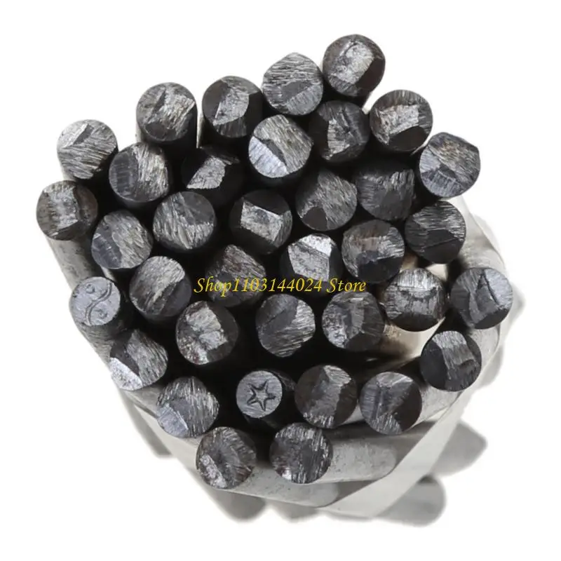 N5KE 36-teiliges Stahlstempel-Set zum Stempeln von Metall, Blumen, Pflanzen, Sternen, Blättern, Markierungen, Gold, Silber – Detail 3