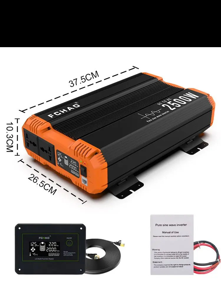 FCHAO Inverter 2500w rated power with LCD external display switch Outdoor camping truck or home transformer