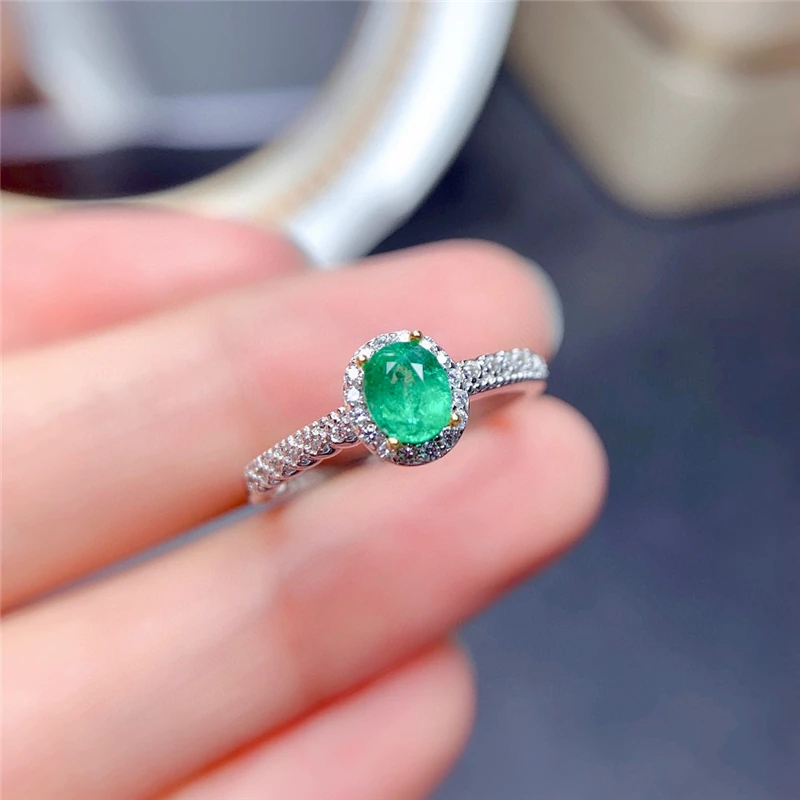 Natural Emerald Ring Women's 925 Sterling Silver 4*5mm Natural Stone High Jewelry Anniversary Resizable Rings for Women