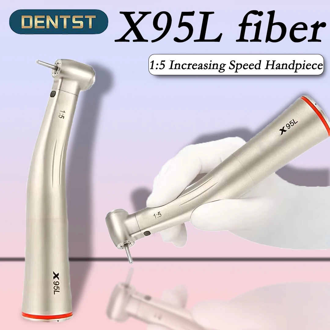 X95L contraangulo Dental 1:5 Increasing Speed Handpiece Against Contra Angle LED Optic Fiber Quattro Spray Red Rings