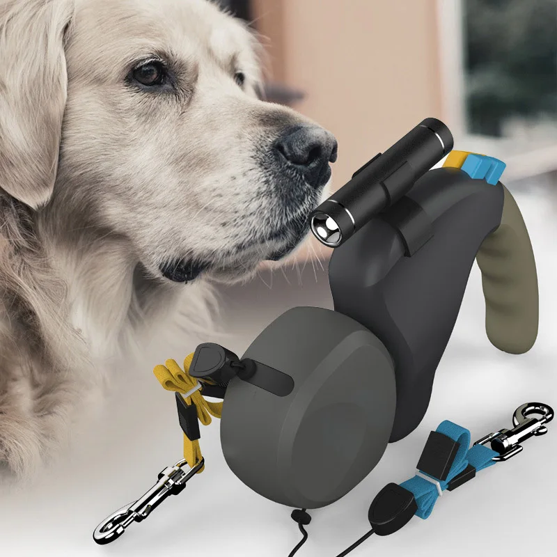 

For 2 Dogs Walking Pet Traction Rope Belt Retractable Adjustable Two-Headed and Box Dog Leash Chain Pet Supplies Dog Accessories