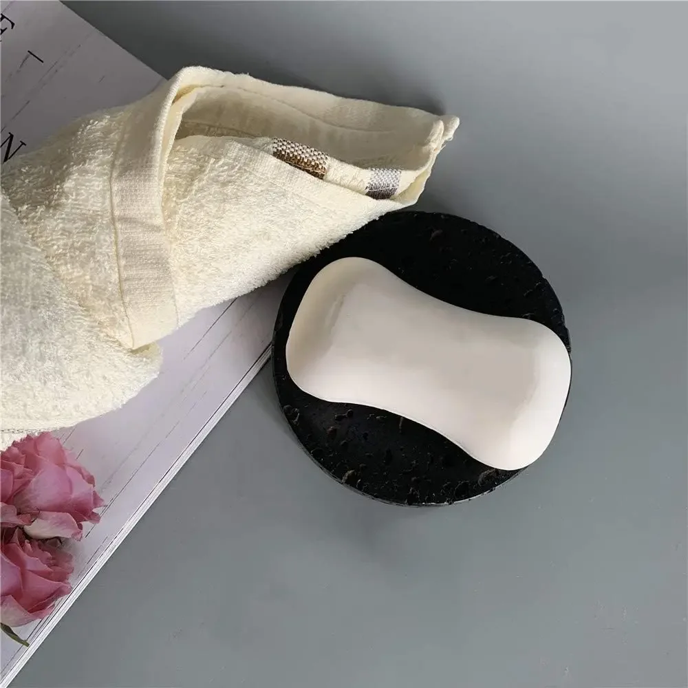 Natural Black Travertine Volcanic Rock Soap Dish Marble Soap Holder for Bathroom Kitchen Hotel