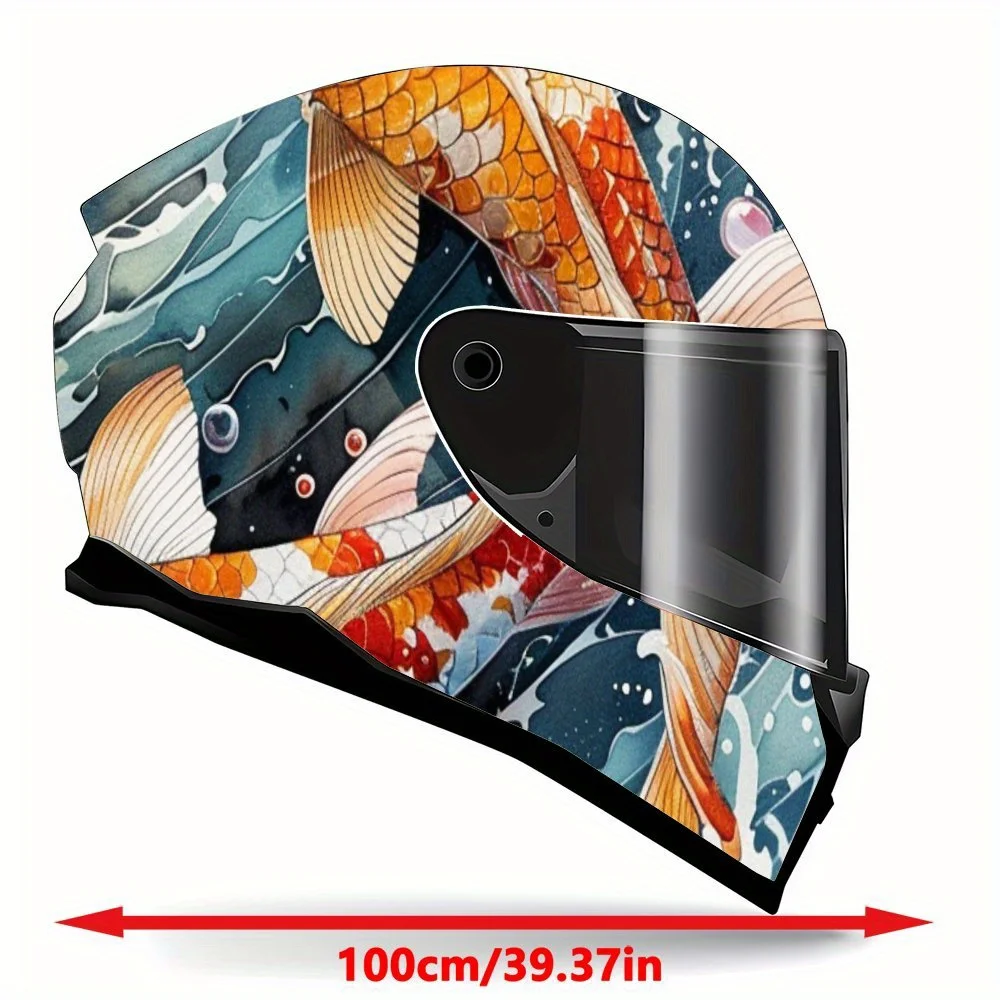 Japanese Koi Fish Surging Waves PVC Motorcycle Helmet Vinyl Wrap, Self-Adhesive Waterproof Sticker, Anti-Scratch Decorative Film