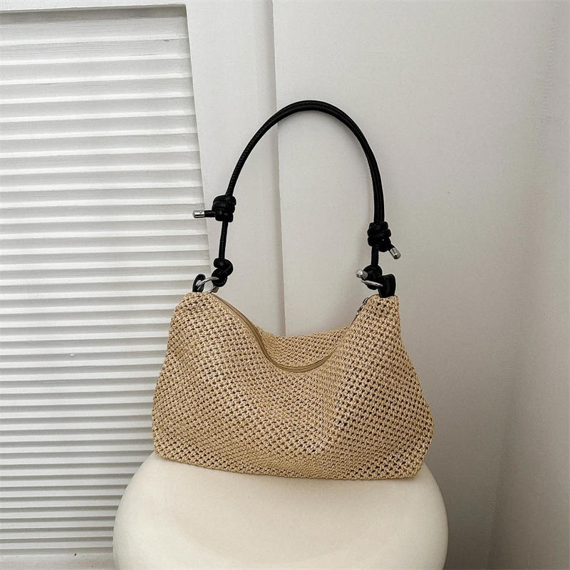 Handwoven Women's Tote Bag 2023 Fashionable Retro Straw Basket Bag Large Capacity Single Shoulder Bag for Young Women