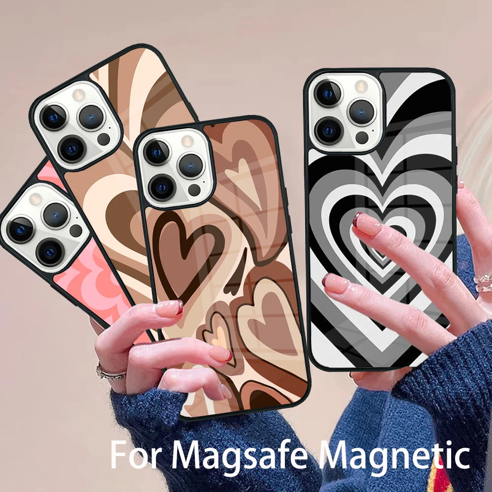 

Latte Love Groovy Coffee Heart Pink Phone Case Magesafe Magnetic Wireless Charge Cover For IPhone 16 11 12 13 14 15 Pro Max Plus