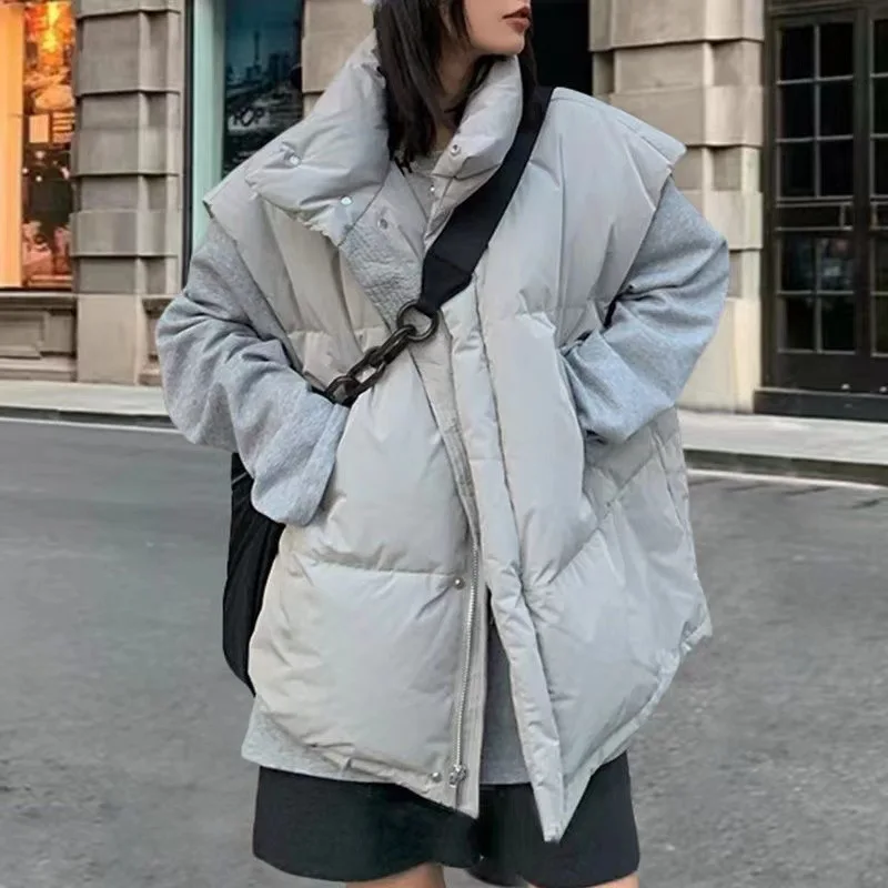

Women’s OverSized Puffer Vest Stand Collar Full Zip Sleeveless Bubble Coat Outwear Autumn Winter Puffer Vest Quilted Padded Warm