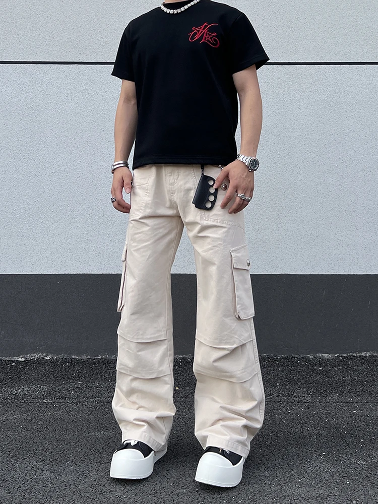 

Американские ретро-брюки с пуговицами и множеством карманов, расклешенные, свободные, прямые, повседневные, длинные брюки для мужчин и женщин