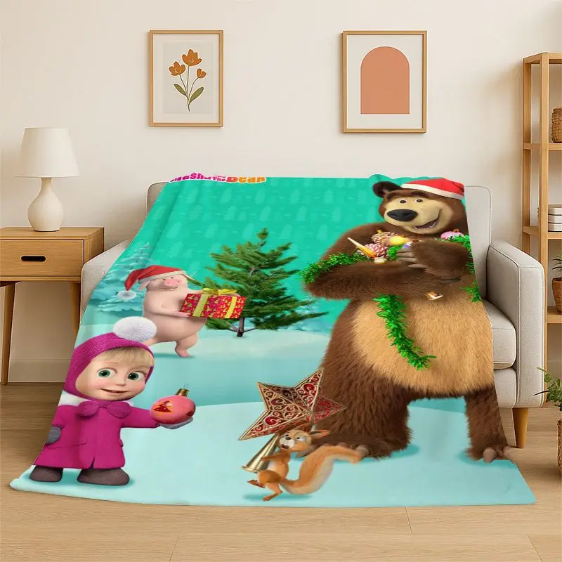 Cartoon Cute M-Masha Bear Soft Flannel Throw Blanket,Cozy Blanket for Bed,Couch,Sofa,Bedroom,Living Room,Travel,Picnic