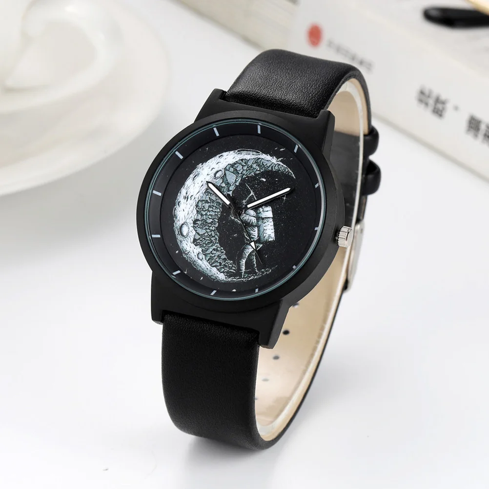 ساعة رائد فضاء للنساء والرجال بحزام ساعة يد مقاومة للماء وبسيطة وأنيقة كاجوال هدية عمل