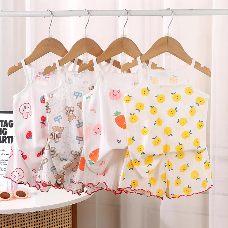 

Summer Children's Pajamas Sets Loungewear Set Strap Sleepwear Pants Skirt Thin Baby Tank Top Girls Sleeveless Children's Clothes