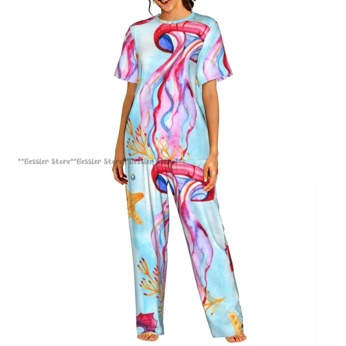 

Women's 2-piece set Tropical Aquarium Exotic Fish Pajamas Short sleeved Top and Pants Sleepwear