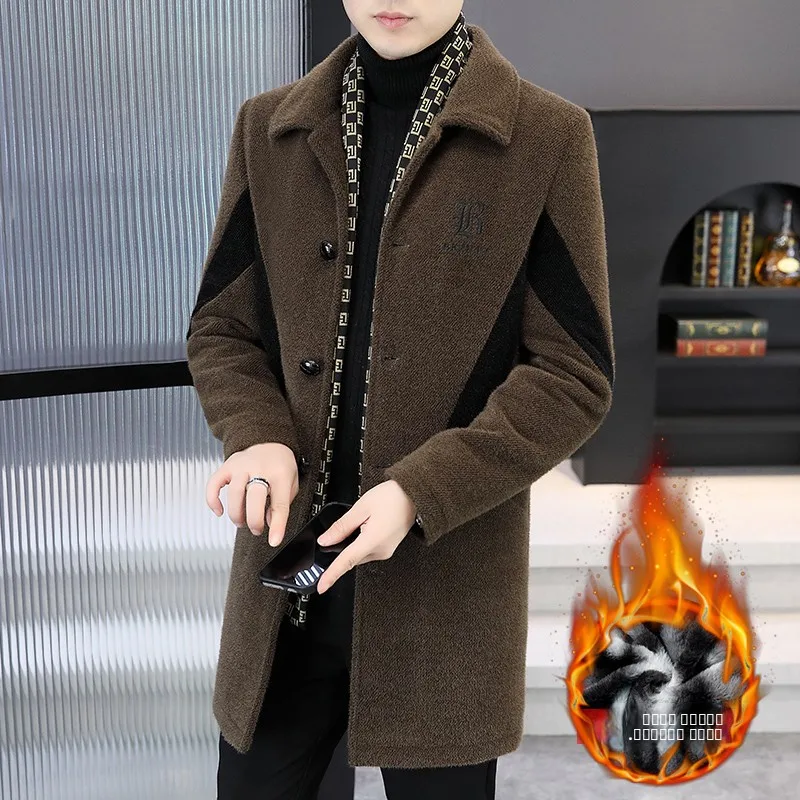 

Утепленное длинное пальто из флиса, зимняя модная городская молодежная верхняя одежда, теплое шерстяное пальто из норки, повседневное приталенное пальто