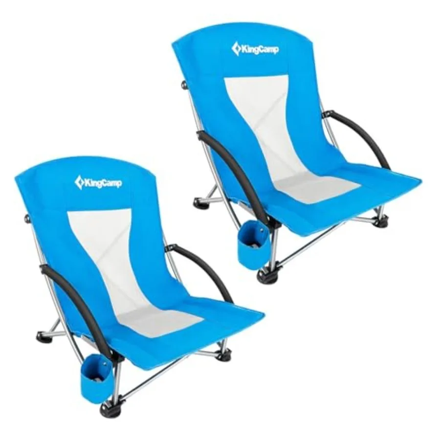 

Beach camping chair for adults: high-back folding design, breathable mesh seat, black color, 300lbs capacity, cup holder storag