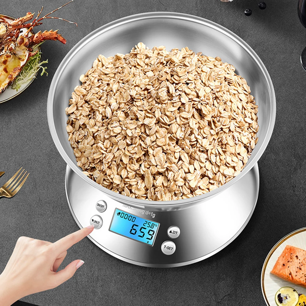 LCD Digital Kitchen Scale with Removable Bowl High Accuracy Stainless Steel Scale 5000g/1g 3000g/0.1g