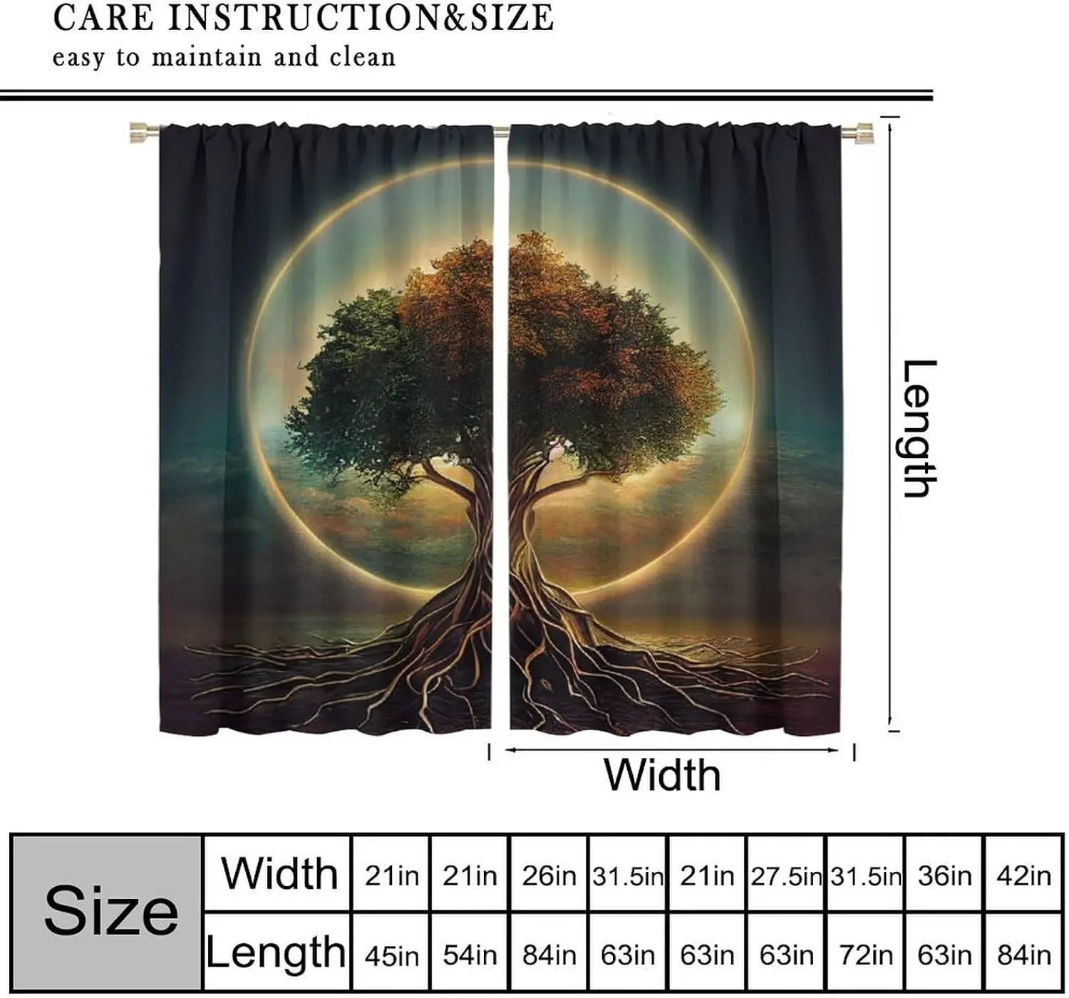 Dramatic Tree Forest Curtain Pair Boho Nature Window Drapes Woodland Tapestry Curtains 2pcs for Bedroom Living Room Decor