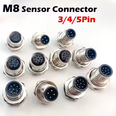 M8 Sensor Connector Panel Back Mount Waterproof Flange Socket Threaded Coupling Male&amp;Female 3Pin 4Pin 5Pin A Type