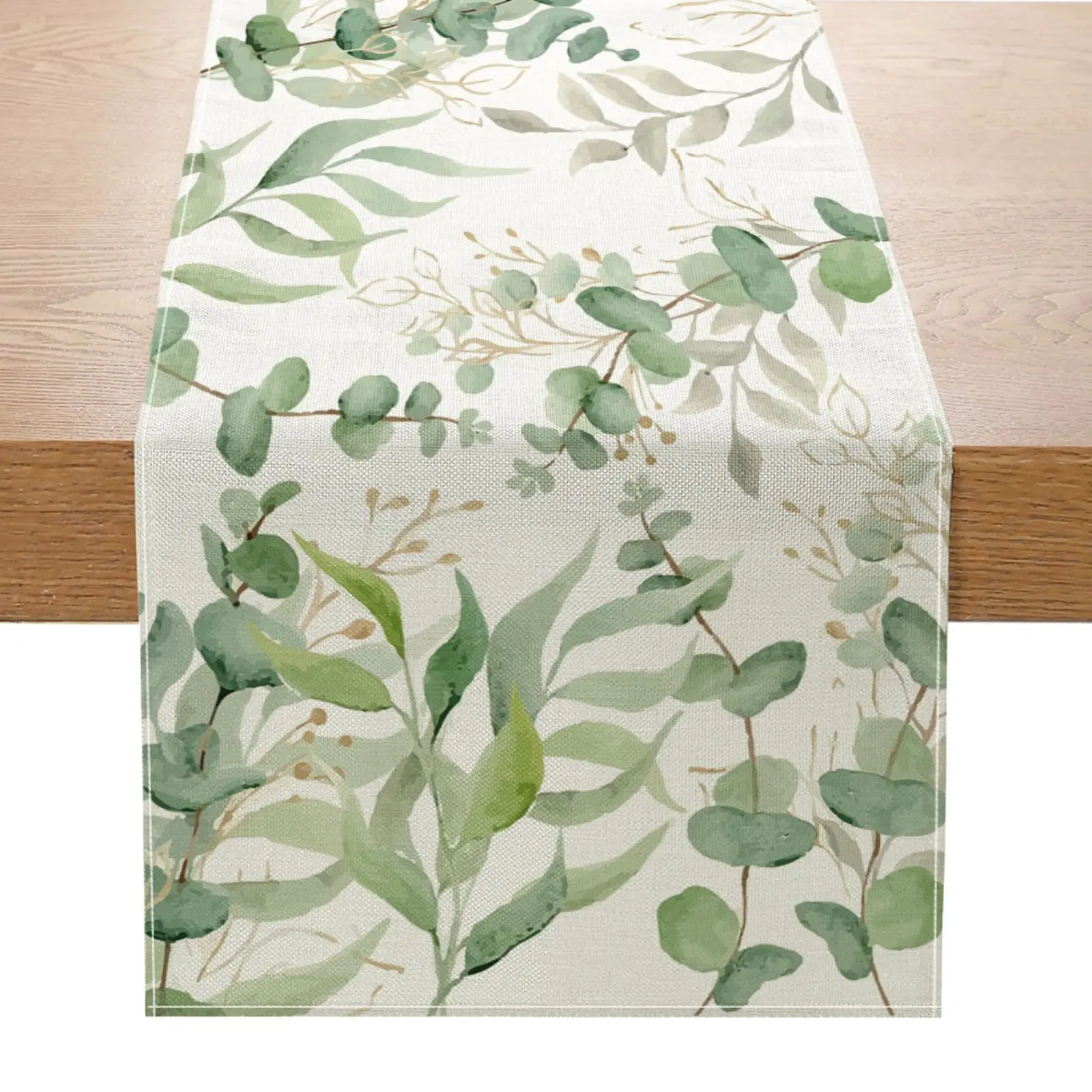 Spring Light Green Eucalyptus Leaf Table Runner Green Foliage Print Seasonal Kitchen Dining Decor Ideal for Indoor & Outdoor