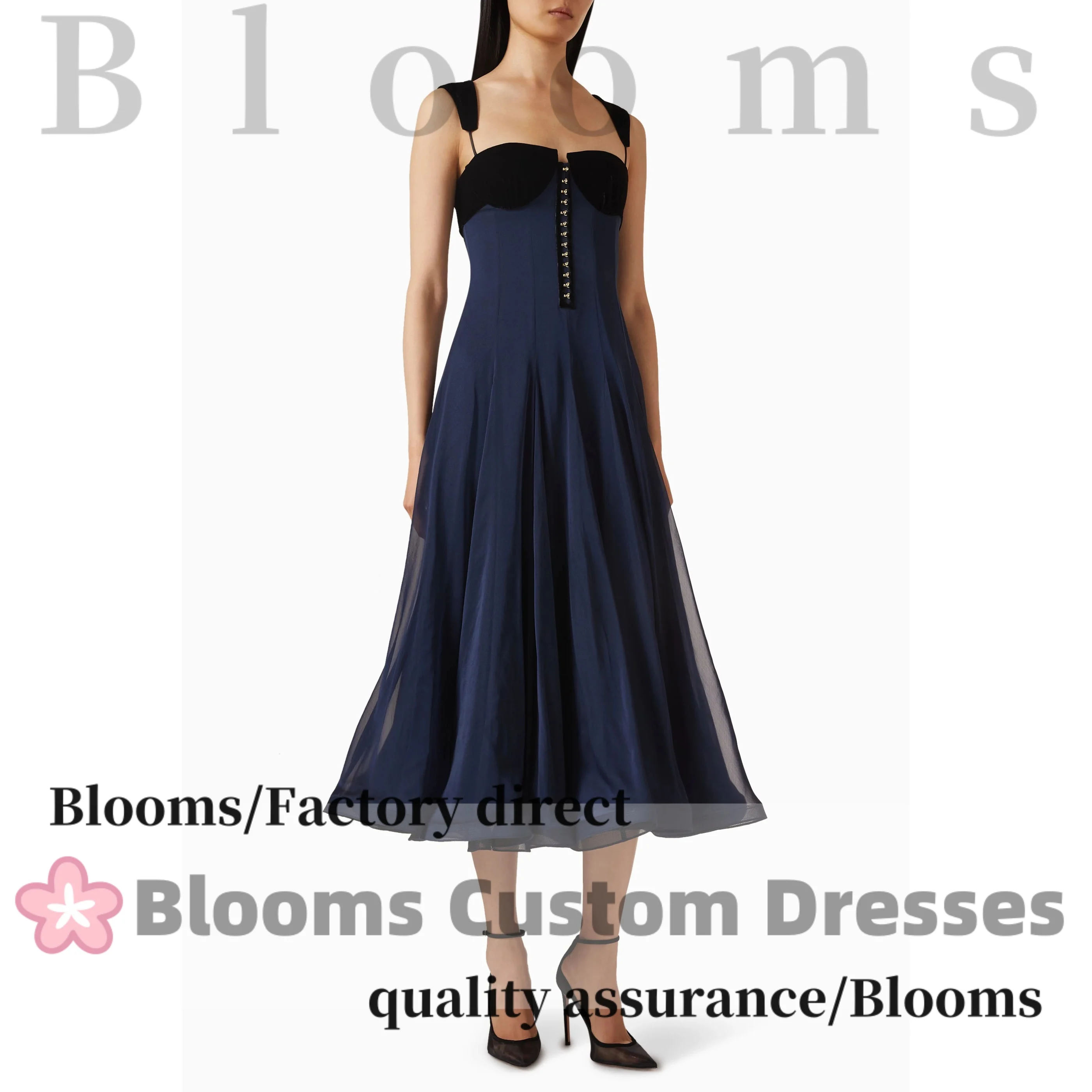 Customized Navy Chiffon Draped A-Line Women's Evening Dresses Sleeveless Simple Zipper Formal Gown Elegant Party Dresses