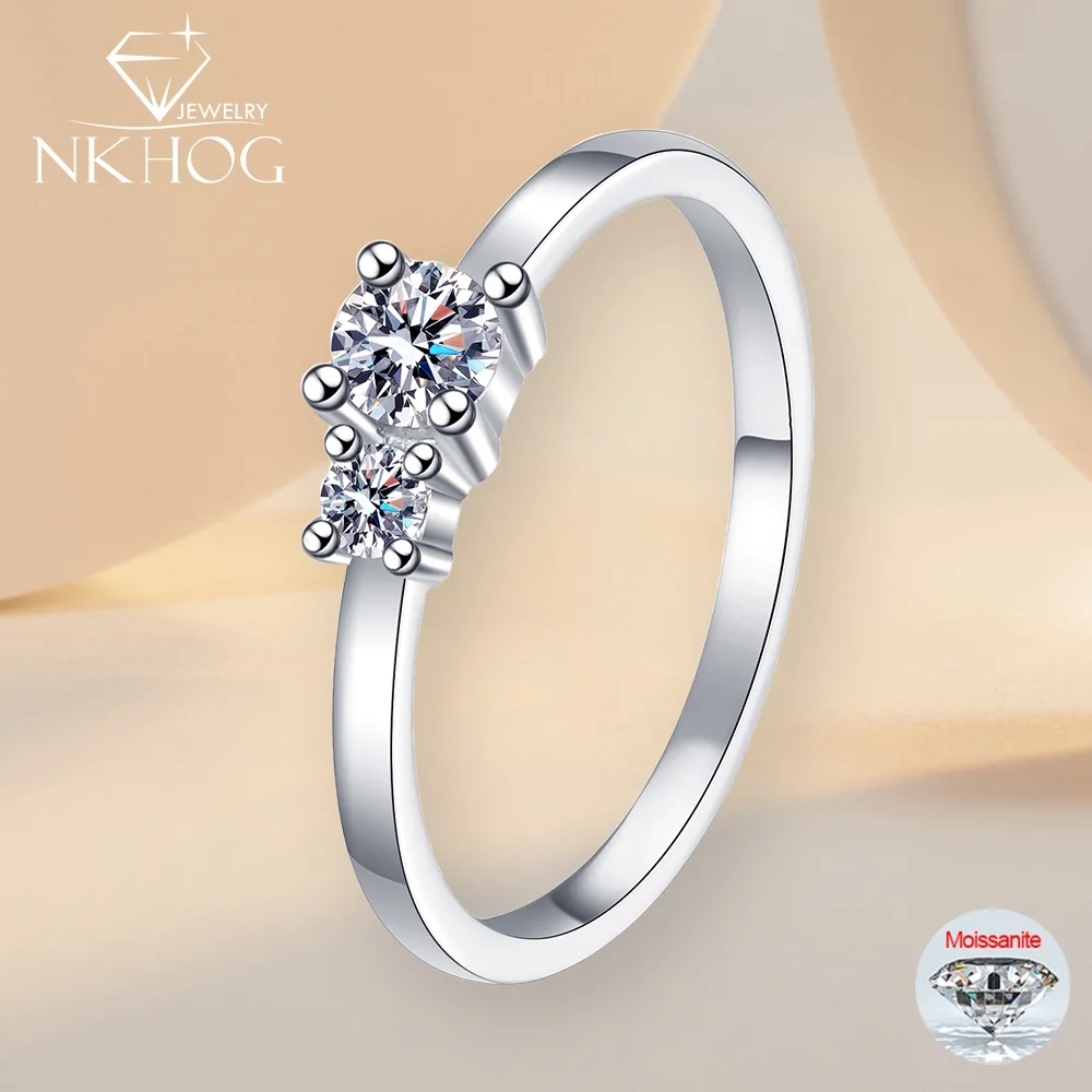 

Кольца NKHOG с муассанитом, стерлинговое серебро 925 пробы для женщин, 2 камня, лабораторный бриллиант, годовщина свадьбы, ювелирные изделия с покрытием 18 карат