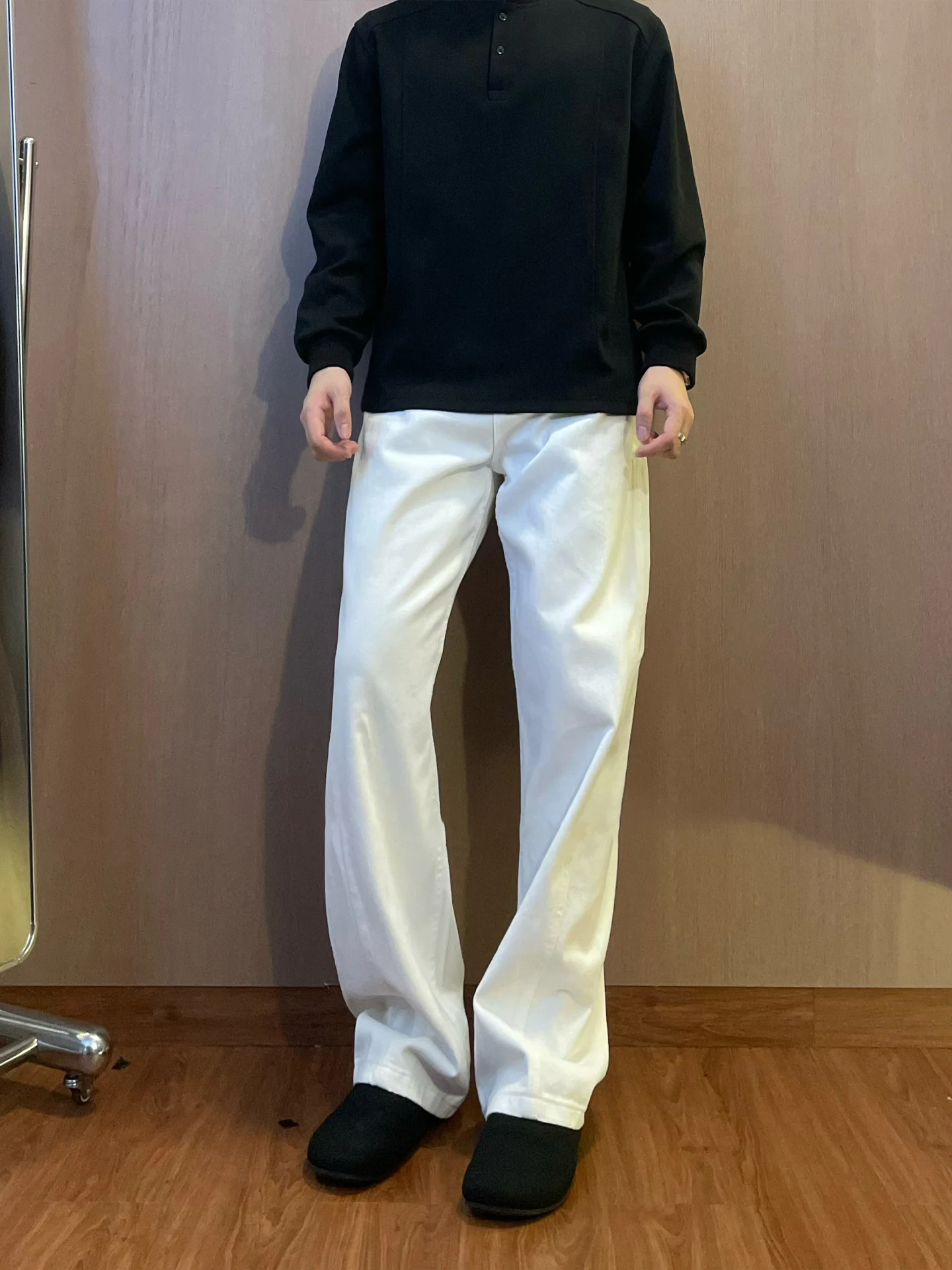 

Мужские джинсы White Men's Jeans Cleanfit Micro Flare Pants, прямые, с эффектом драпировки, в американском ретро-стиле, с высокой талией, на молнии, повседневные.