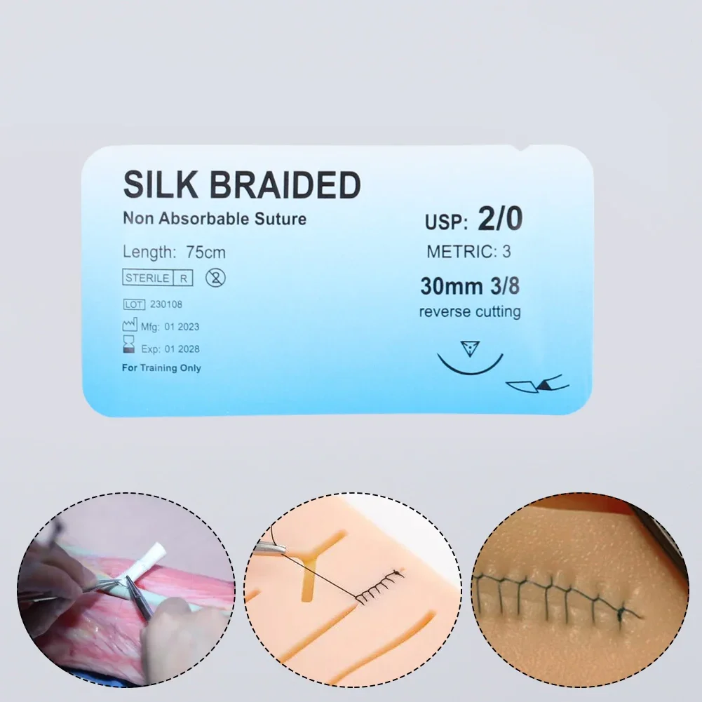 2/0 3/0 4/0 خياطة طبية جراحية نايلون حرير طقم خياطة الأسنان الطبية خياطة أحادية غير مصابة لتمارين التدريس