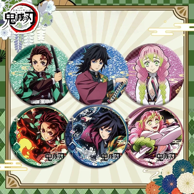 

Demon Slayer Double-Sided Metal Badge, Flowing Enamel Badge, Round Anime Brooch, Trendy Button Pin, Backpack and Jacket Decoration Accessory, Fan Collection Gift