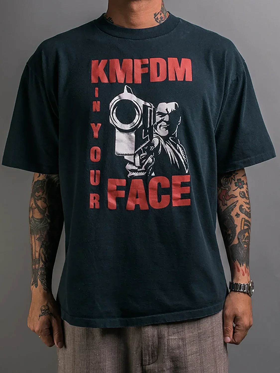 

German KMFDM Band Industrial Metal Rock American Vintage High Street Oversize Men's and Women's Summer T-Shirt Short Sleeve