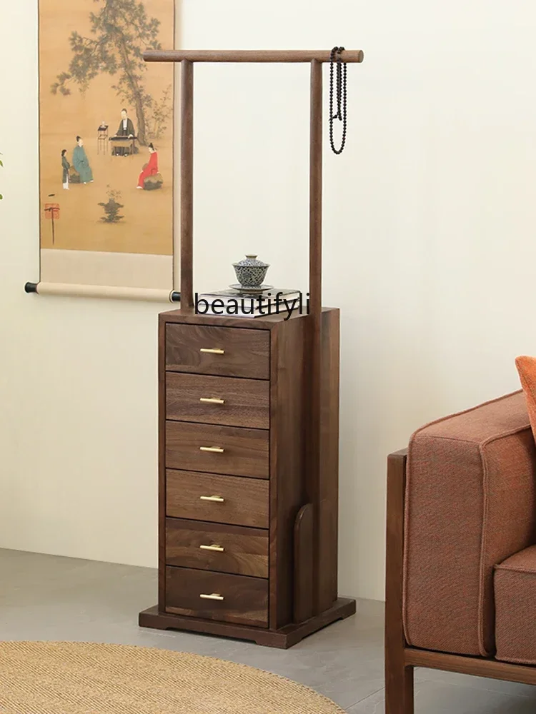 

North America Black Walnut Wooden Chests of Drawers Clothes Rack Floor Hanger Clothes Hanger Vertical Coat Rack D96