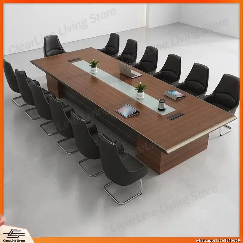 Modern MDF Conference Table with Built-in Cable Management Box Square Office Desk for Business Meeting Rooms Hotels Schools