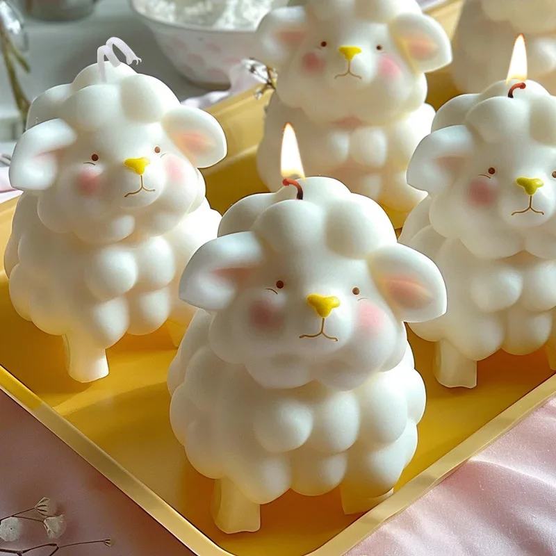 Zackoo 3D Sheep Scented Candle Silicone Mold DIY Cute Pet Diffuser Stone Handmade Soap Molds Gift Cakes Pastry Mould Decoration