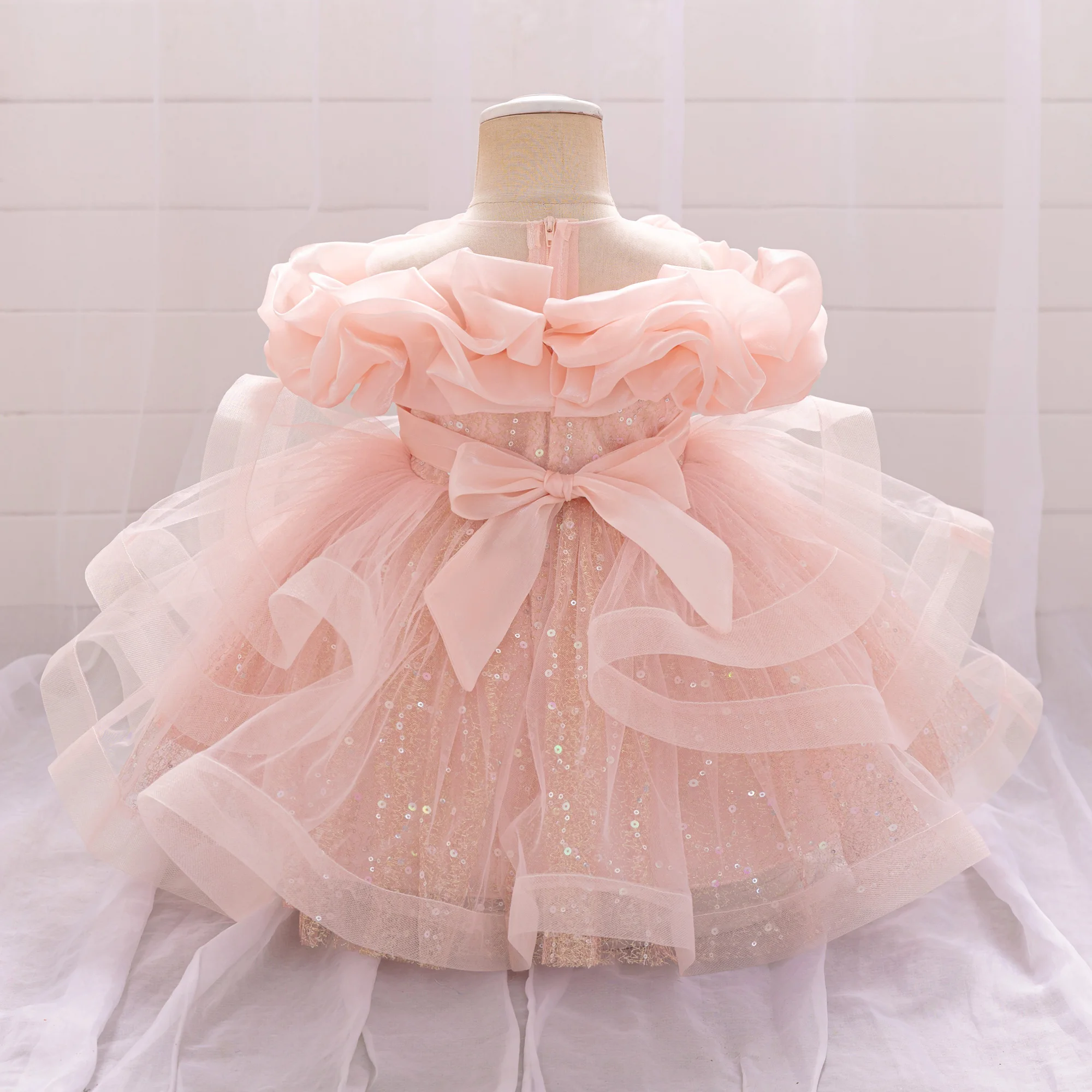 Puffy Pink Flower Baby Wedding Princess Girl Dress Toddler Tulle Baptism Kids Clothes Bridesmaid 1st Birthday Party Prom Costume