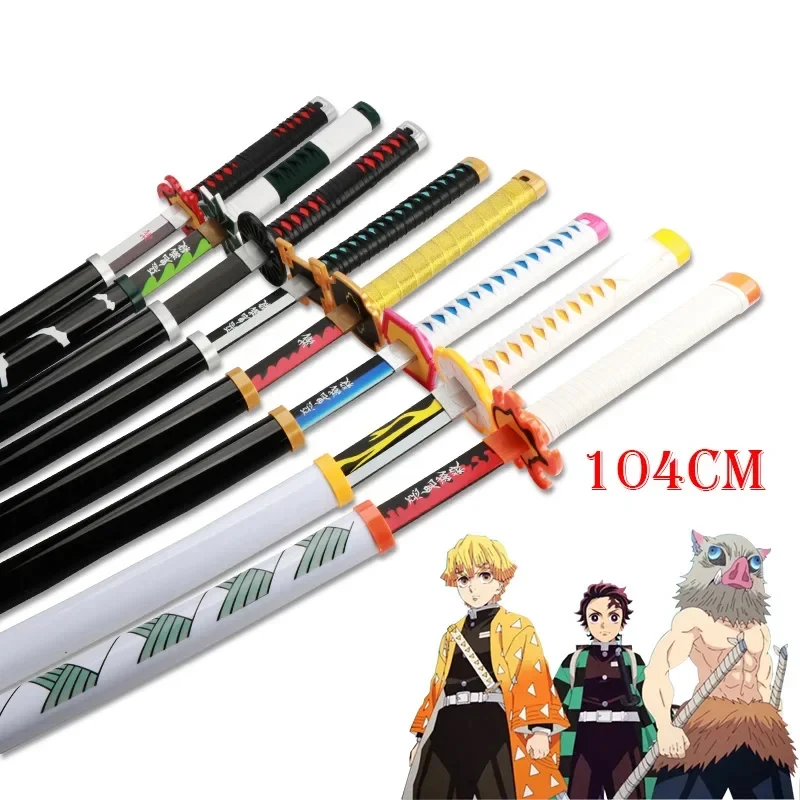 104cm/41in 1:1 Anime Katana Sword Zenitsu Kamado Tanjiro Cosplay Props with White Belt and Holder Decoration  Catana Anime sword