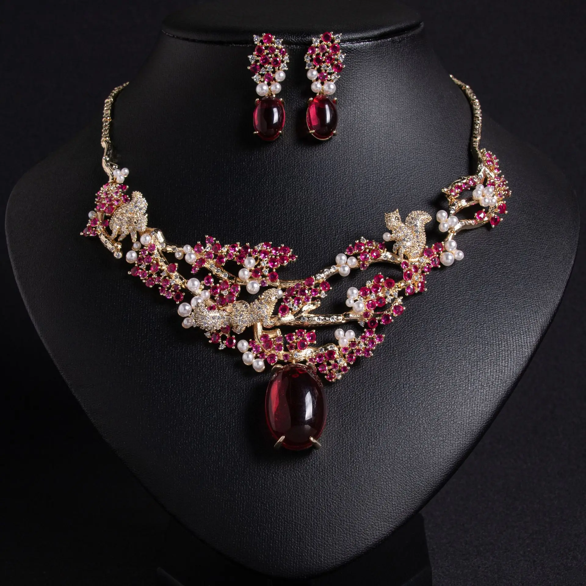 

New High Quality Vine Necklace Earrings Jewelry Set of 2 for Nigerian Women Wedding Prom Festival Host Gift Tour M-287