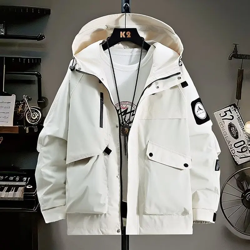 

Waterproof Men's Jaet Autumn Windproof Hooded Outdoor Workwear Zipper Climbing Suit with kets Youth ular Loose Fit