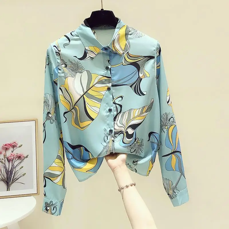 

2025 ранняя осень, новая шифоновая рубашка с длинными рукавами с цветочным принтом, женский модный и универсальный топ