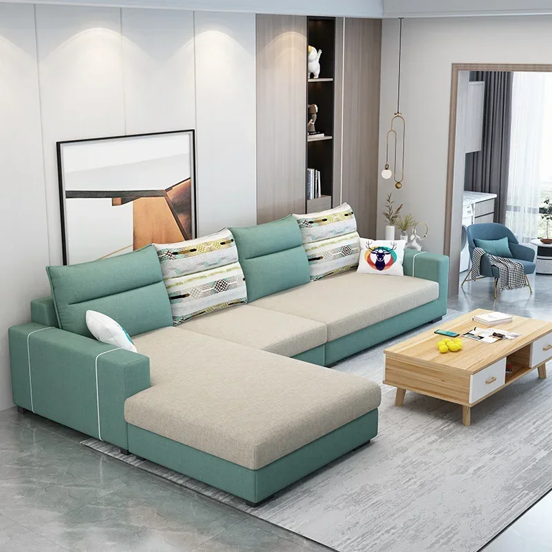 modern and economical living room, removable and washable, contrasting color latex combination fabric sofa type small apartment