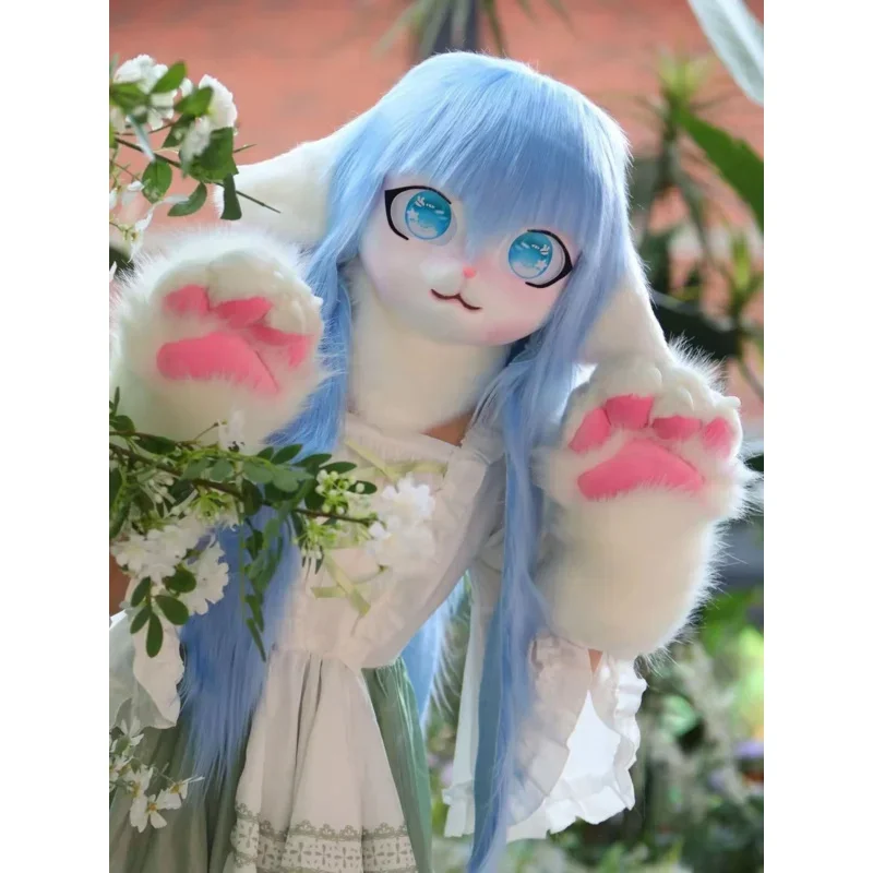 Fursuit Kigurumi ชุดหูฟัง Furry ชุดคอสเพลย์ตุ๊กตา Rubbit เครื่องแต่งกายแมวสัตว์หัวสวมใส่ Kig ชุดหูฟังเครื่องแต่งกายสัตว์ M17