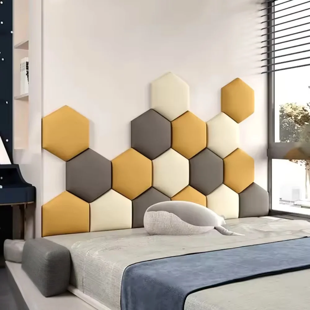 1pc Room Backrest Pad Hexagonal 3D Three-dimensional Wall Protection Self-adhesive Tatami Wall Stickers Home Accessories