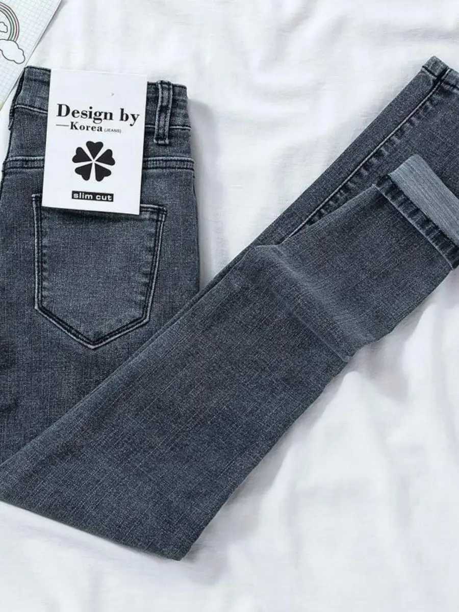 

Женские джинсы с высокой талией, корейский стиль BF, универсальные, новинка 2020 года, укороченные, зауженные, осенняя мода