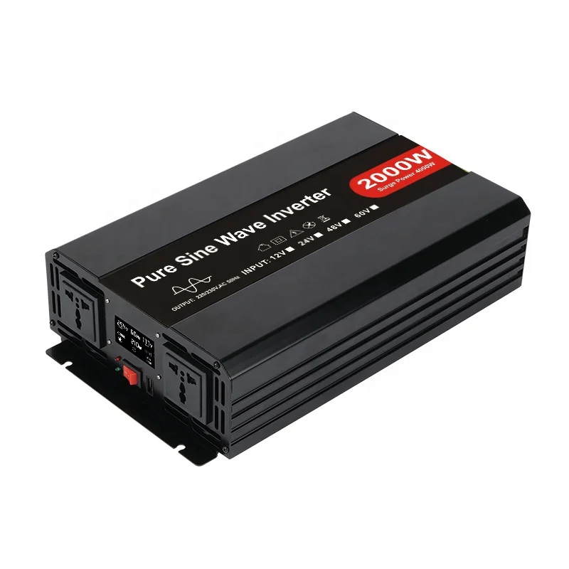 2000W Pure Sine Wave Inverter 12 V DC to 110/220 V AC Converter for Home, RV, Truck, Off-Grid Solar Power Inverter