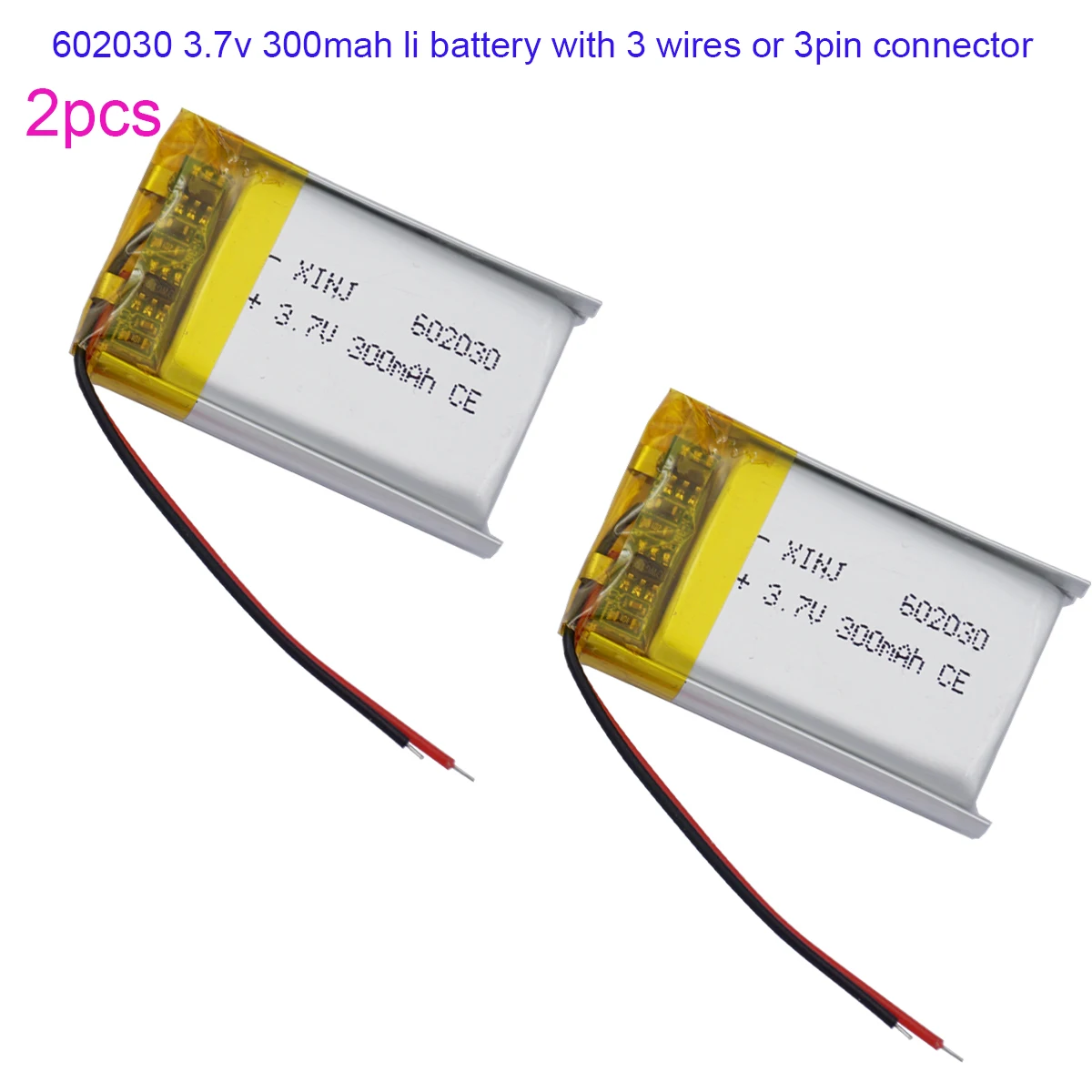 

2pcs 3.7V 300mAh 1.11Wh Li-Polymer Replacement Lipo Rechargeable Battery JST 2Pin 1.0/1.25/1.5/2.0/2.54mm Connector plug 602030