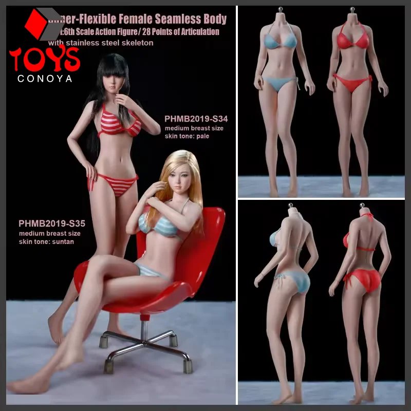 

TBLeague Phicen S34 S35 S34A S35A 1/6 Scale Female Seamless Stainless Steel Skeleton Body with Head Sculpt Bikini Clothes Model