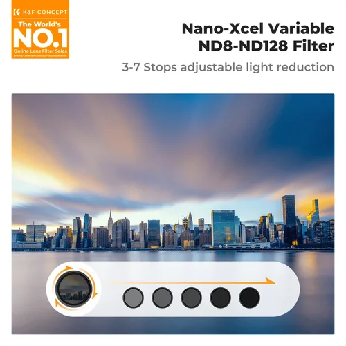 Imagen 2 del producto Filtro ND Variable K&F CONCEPT ND8-ND128 de 52mm 58mm 62mm 67mm 72mm 77mm 82mm SIN Puntos X, Filtro de Densidad Neutra para Lentes de Cámara