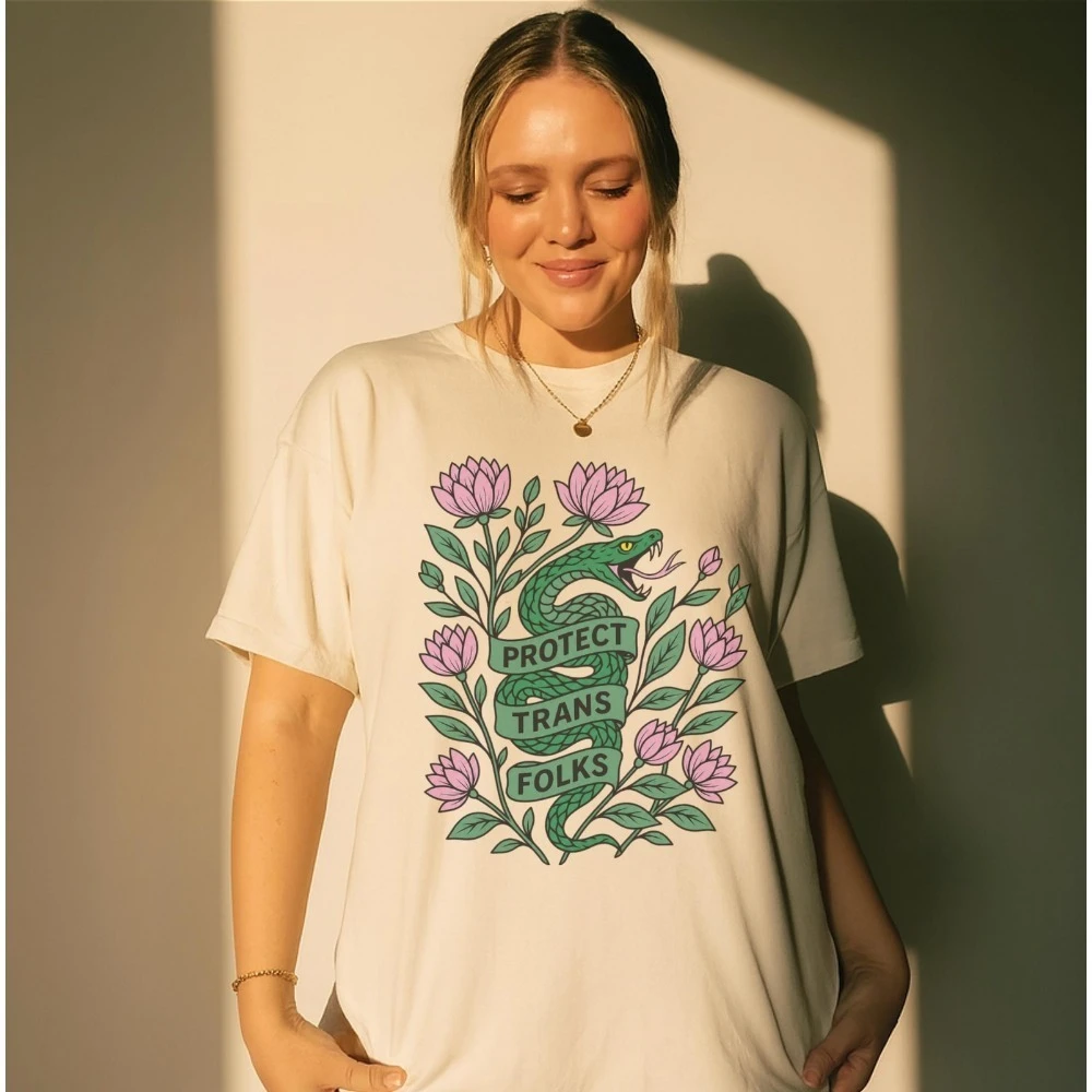 Protect Trans Folks Women Shirt Trans Rights Tee LGBTQ Tops Botanical Snake Graphic Short Sleeve Tee Support Trans Lives T Shirt