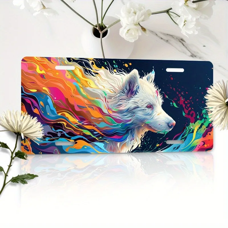 Colorful Wolf License Plate Dynamic Art Durable Vehicle Front Plate Custom Decoration