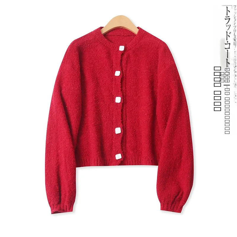 

Faionable Knitted Open Cardigan Women's Loose Long Sve Loop Coat Autumn New Sle Versatile Single Button round Ne Swe...