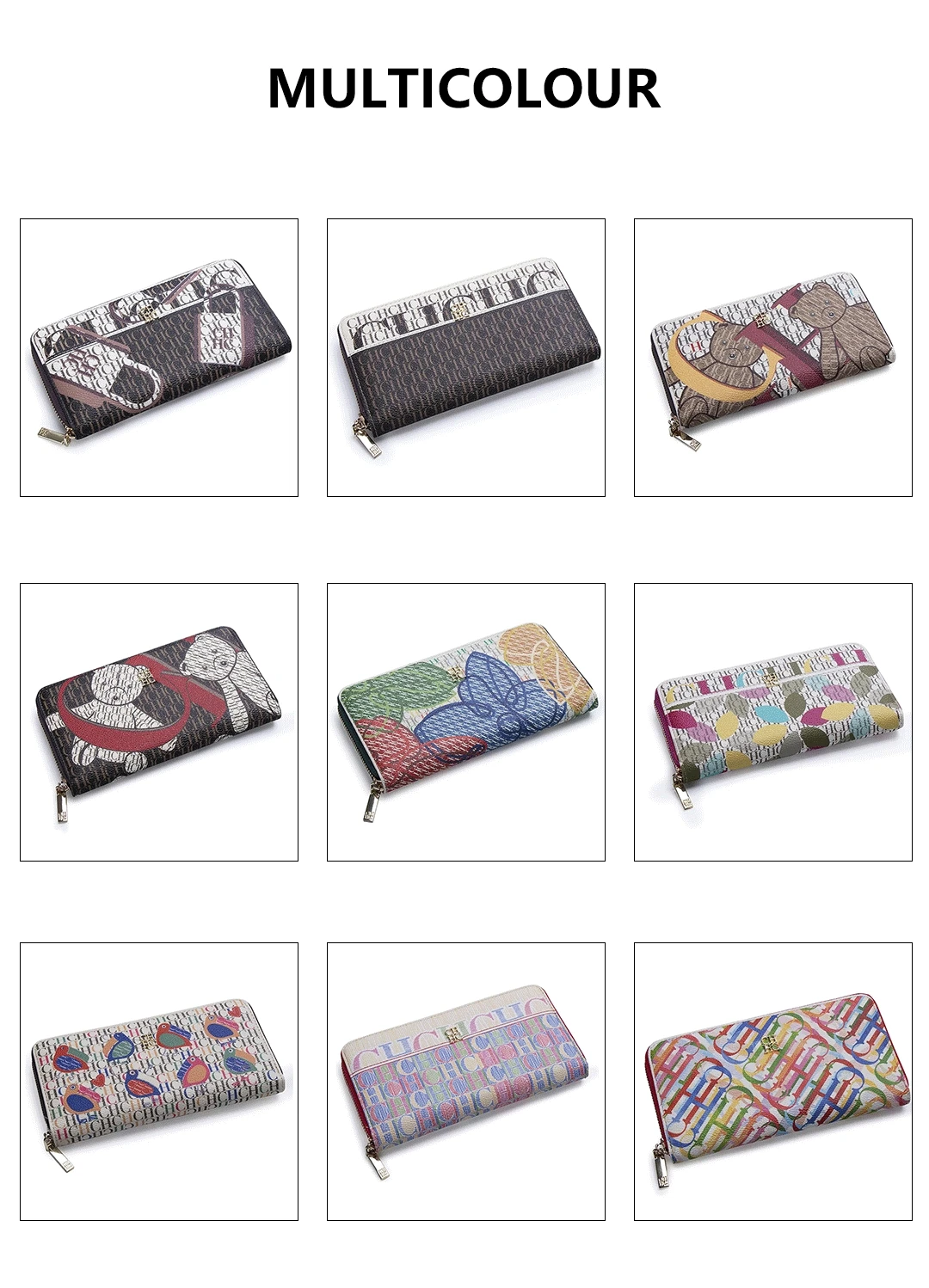 CH Damen Lange Reißverschluss-Geldbörse Vintage Monogramm Niedliches Bärenmuster Große Kartenfächer Geldbeutel Mit Verpackungsbox Tägliche Münz-Clutch – Detail 3