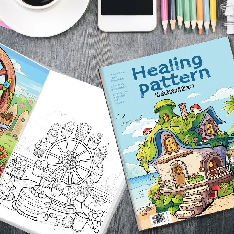 Healing Pattern Coloring Book For Adults Kids Relaxation Art Therapy Gift