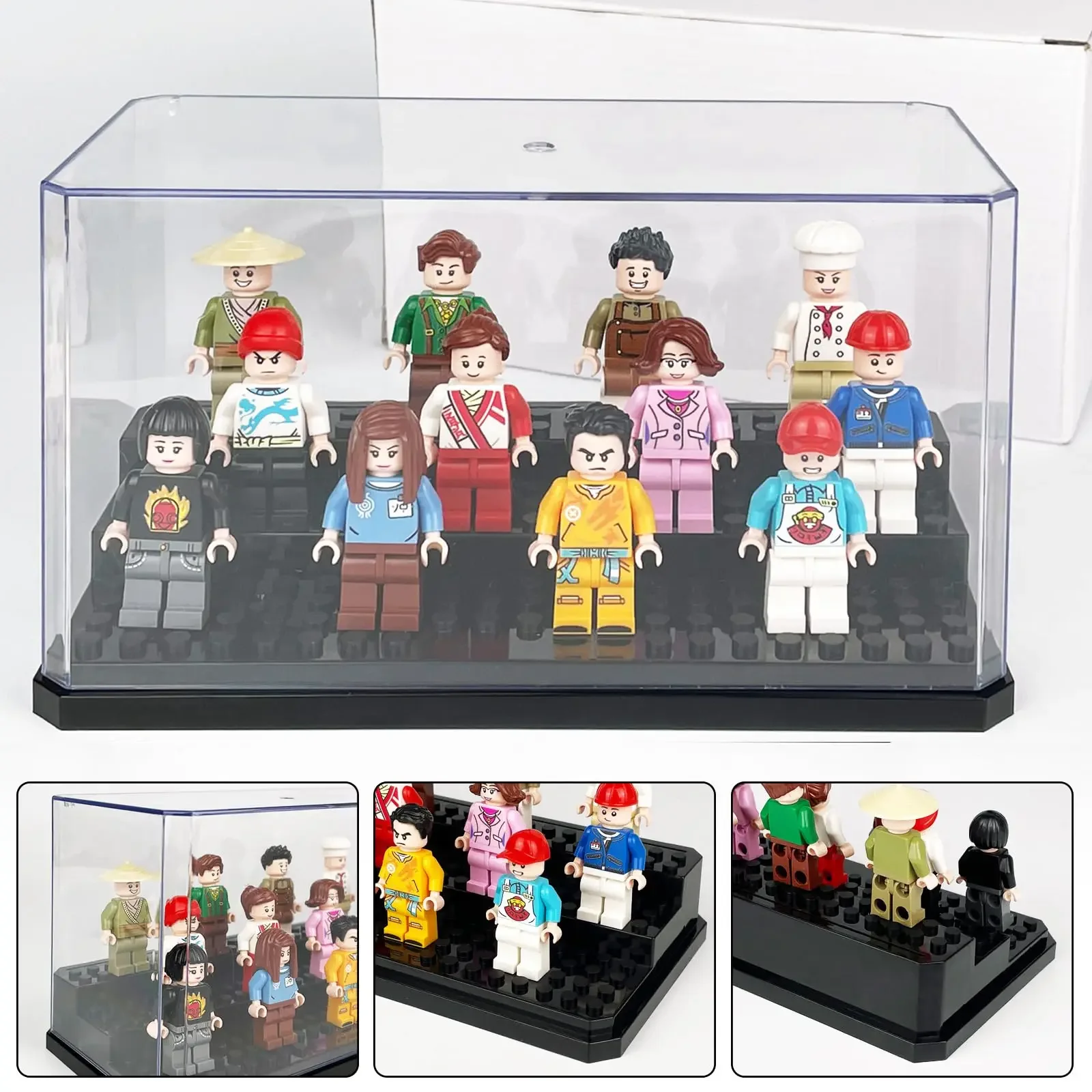 Acrylic Minifigures Display Case, Stackable and Dustproof Building Block Display Box for Lego Action Figure Toys Storage